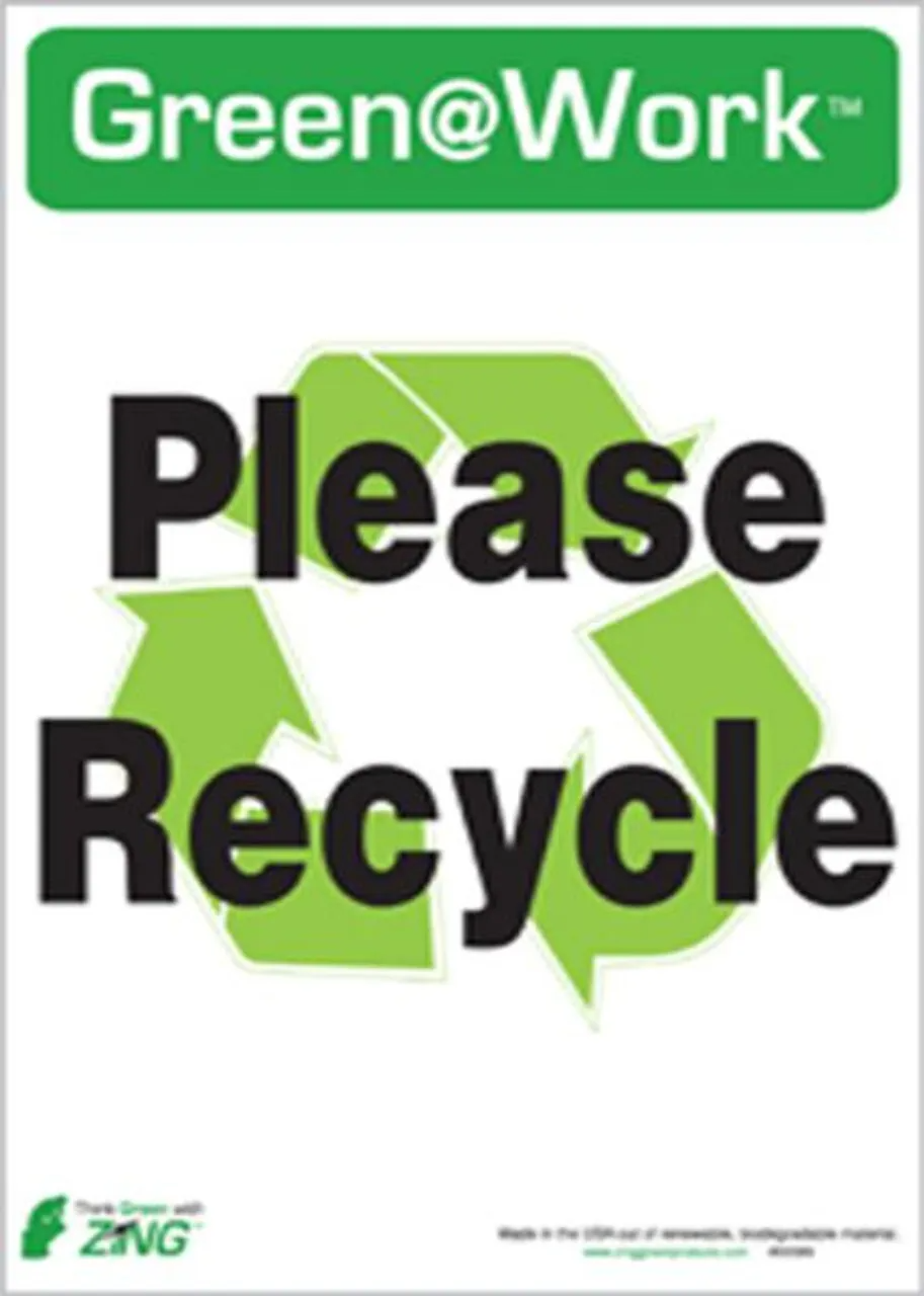 ZING S Recycling Label (5/pk), Please Recycle, Recycled Polystyrene Self Adhesive