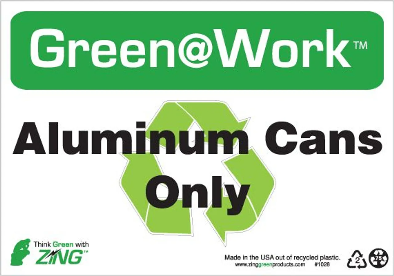ZING Green at Work Sign, Aluminum Cans Only, Recycle Symbol