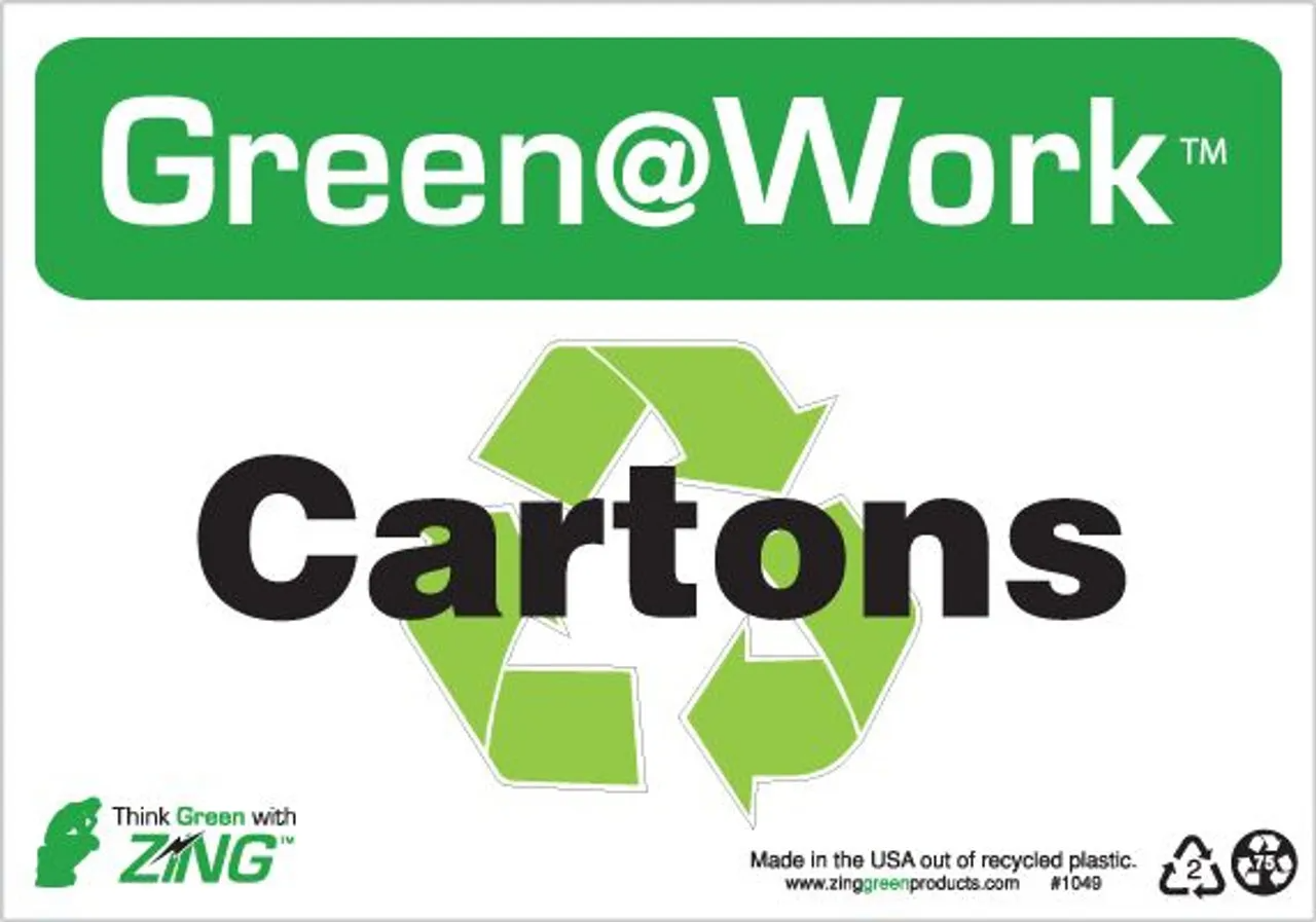 ZING Green at Work Sign, Cartons, Recycle Symbol, Recycled Plastic