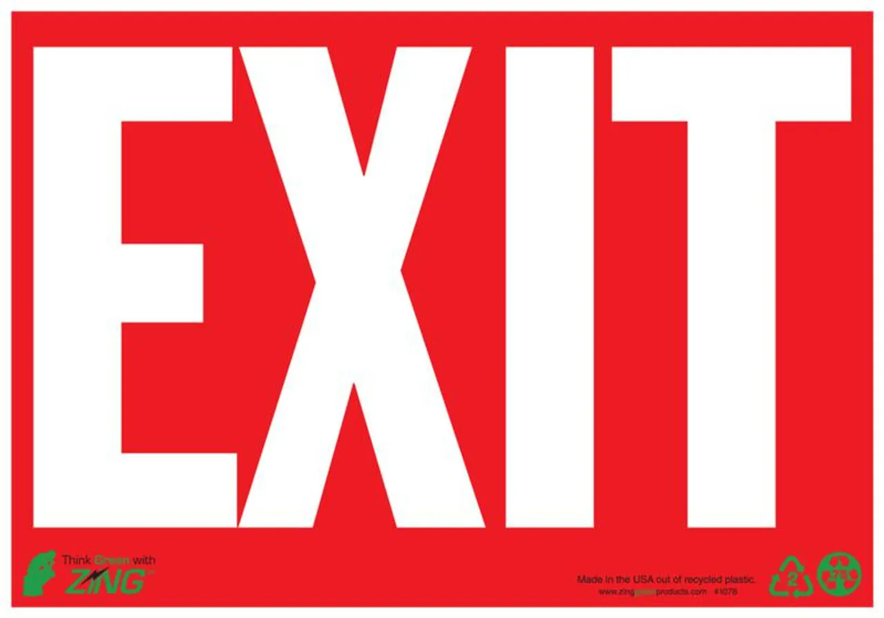 ZING Eco Safety Sign, Exit, White on Red