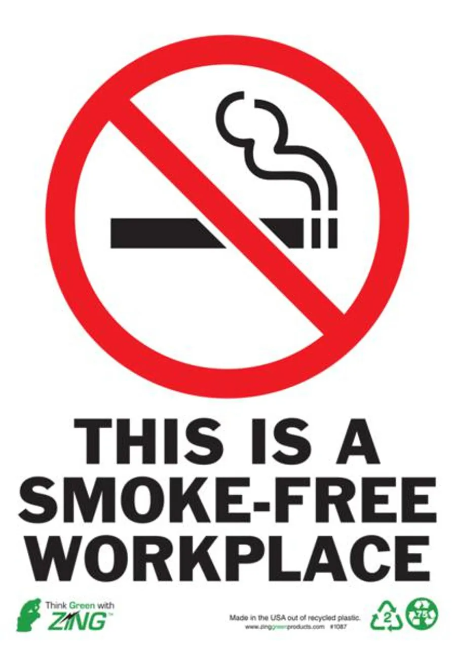 ZING Eco Safety Sign, Smokefree Workplace
