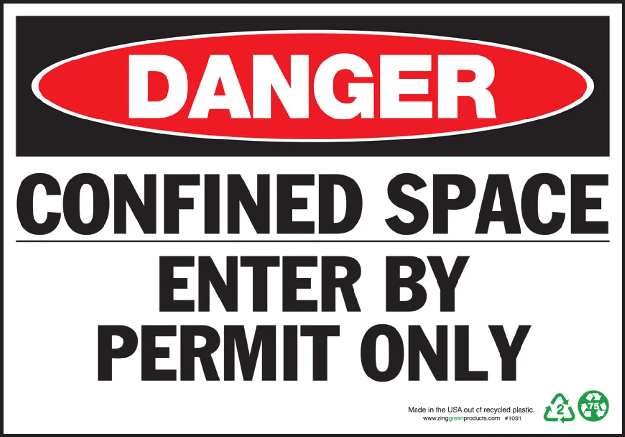 ZING Danger Sign, Confined Space Enter By Permit Only
