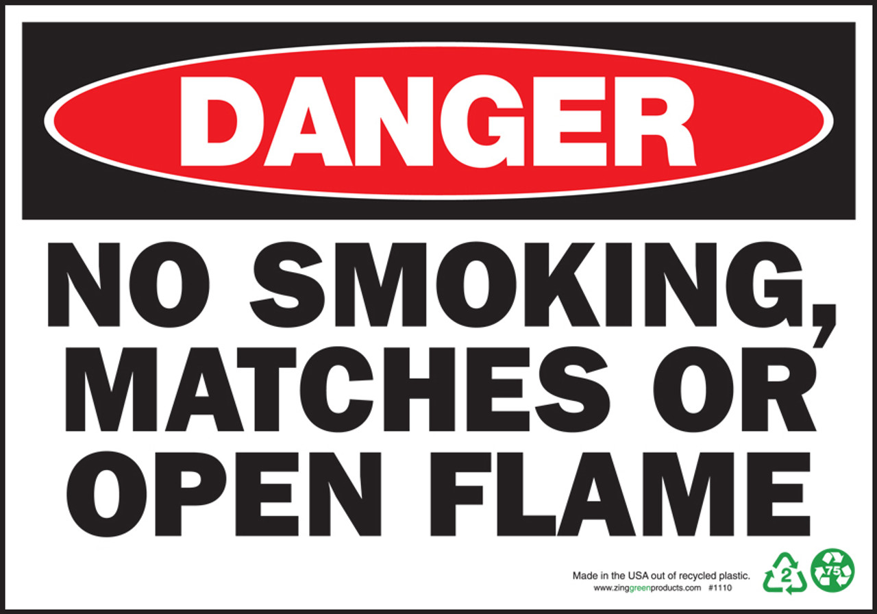 ZING Danger Sign, No Smoking, Matches Or Open Flame