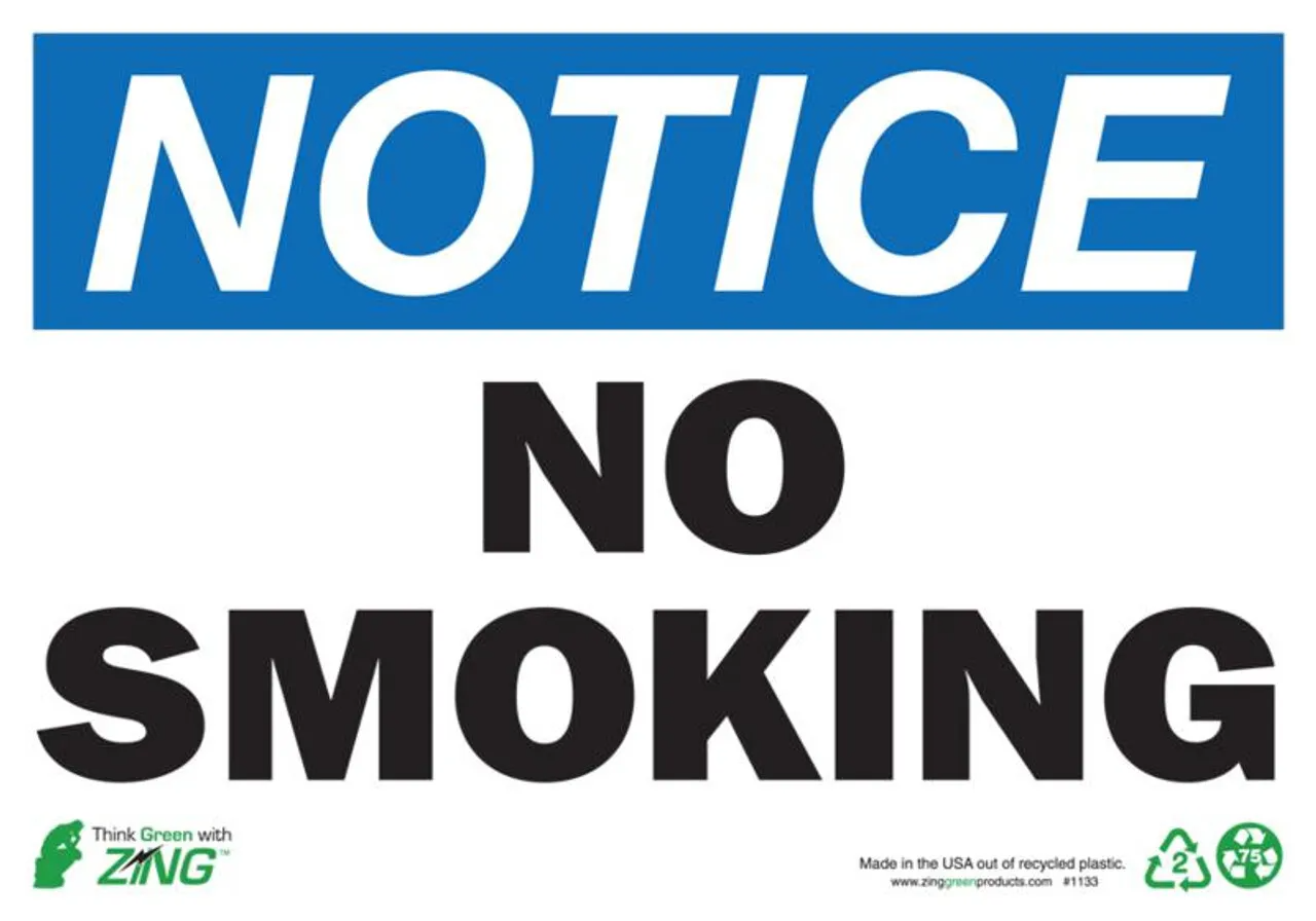 ZING ZING Eco Safety Sign, NOTICE No Smoking