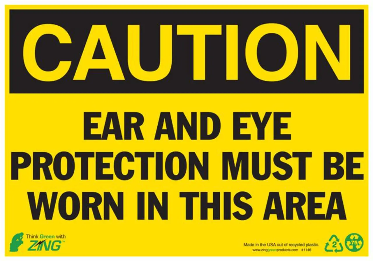 ZING Eco Safety Sign, CAUTION Ear Protection Required