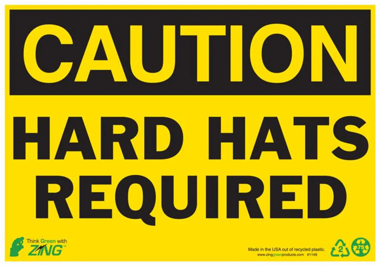 ZING Eco Safety Sign, CAUTION Hard Hat Required