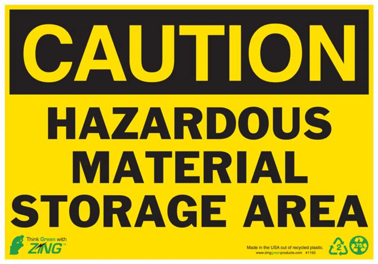 ZING Eco Safety Sign, CAUTION Hazardous Material Storage Area
