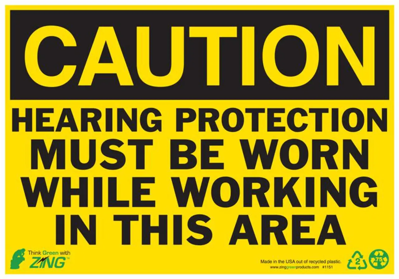 ZING Eco Safety Sign, CAUTION Hearing Protection Must Be Worn In This Area