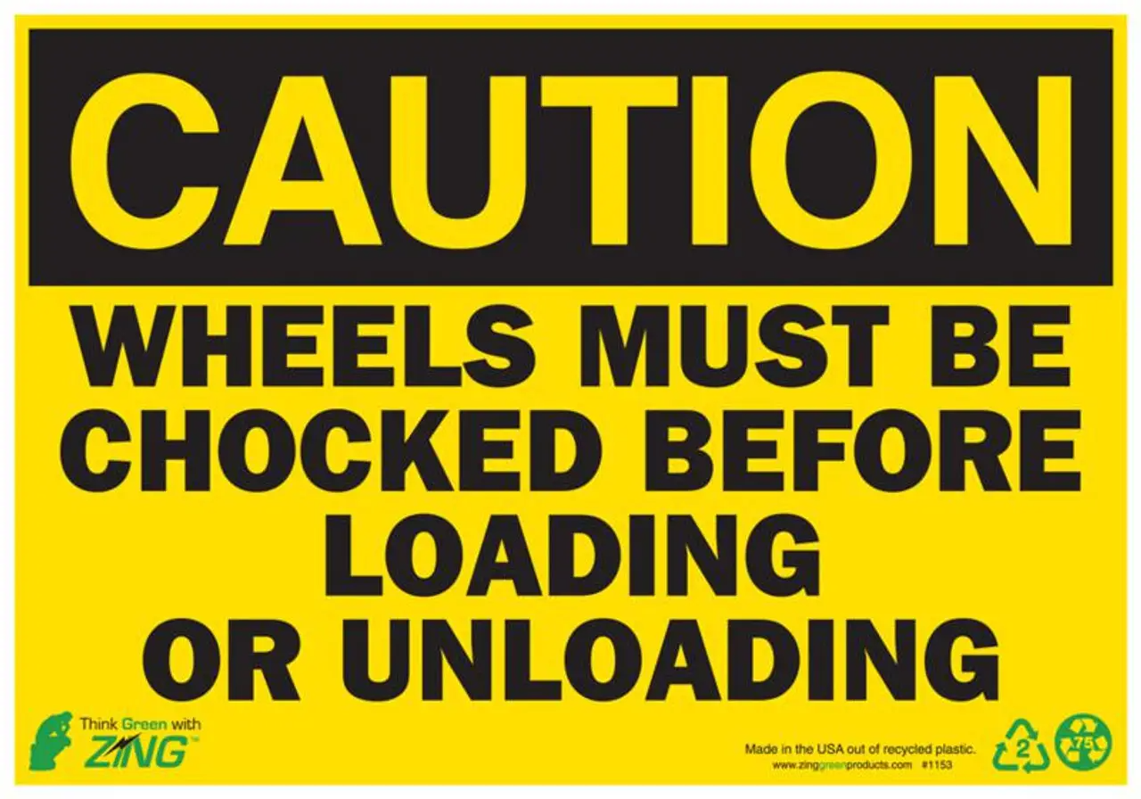 ZING Eco Safety Sign, CAUTION Wheels Must Be Chocked