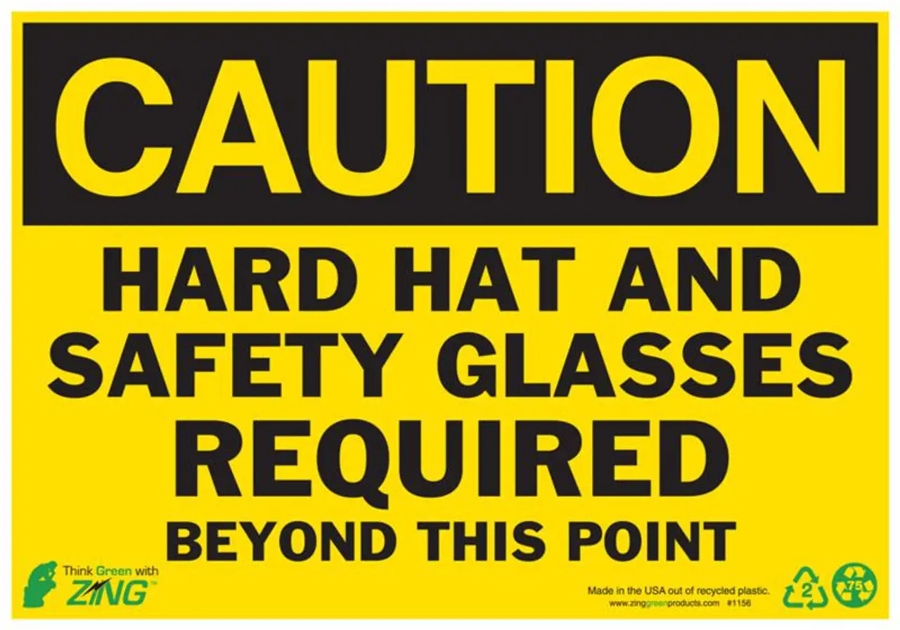 ZING Eco Safety Sign, CAUTION Hard Hat and Safety Glasses Required