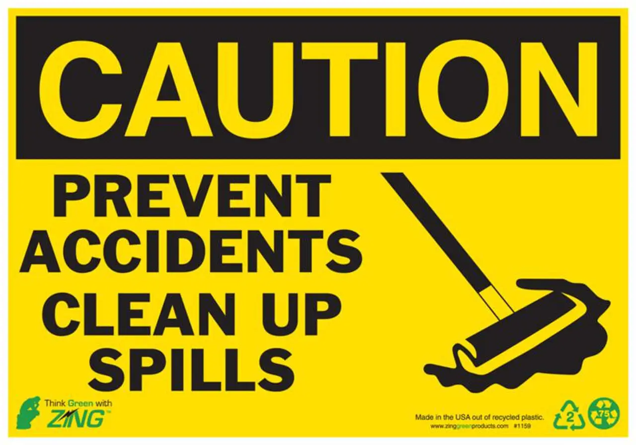 ZING Eco Safety Sign, CAUTION Clean Up Spills
