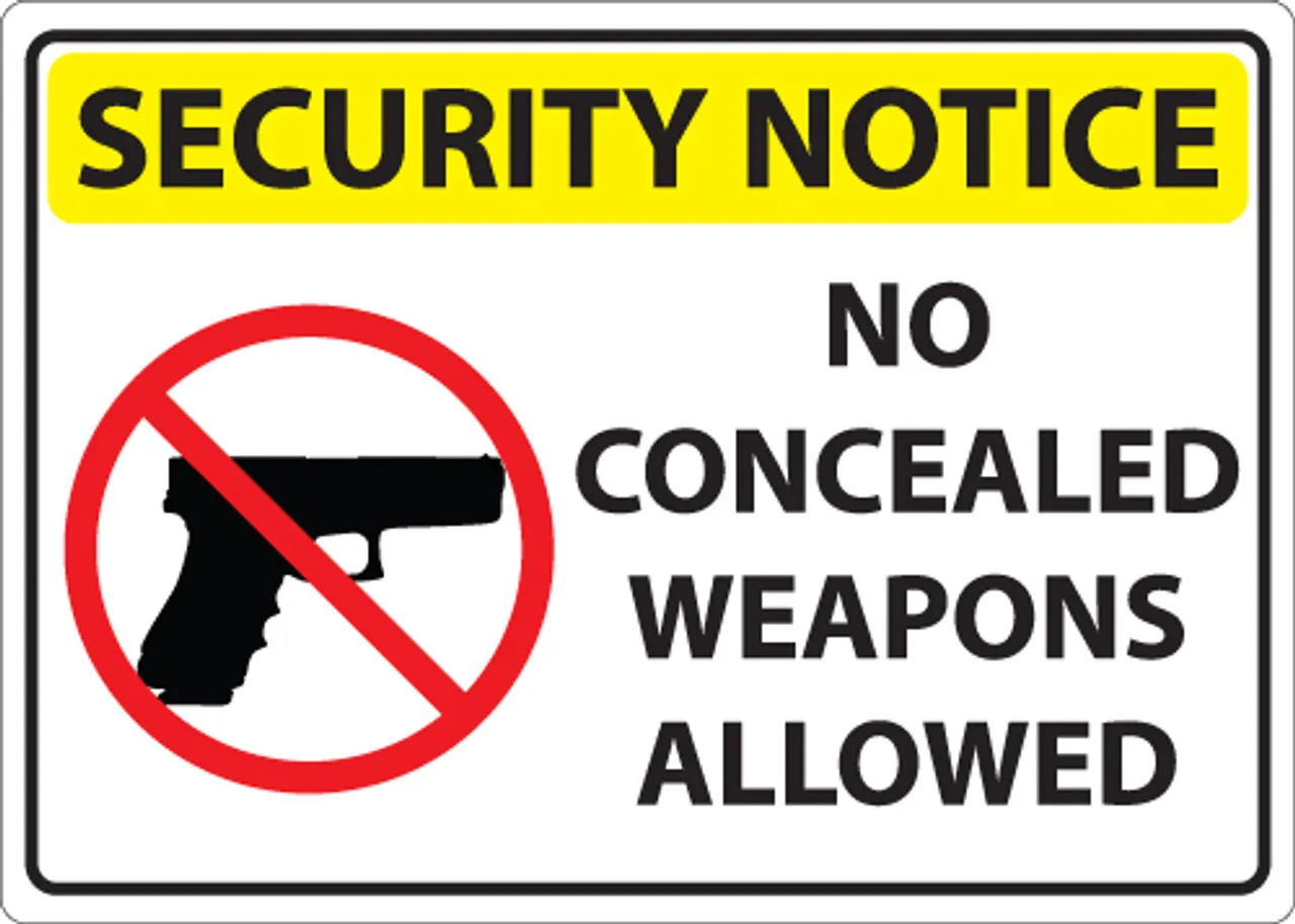 ZING Concealed Carry Sign, Security Notice No Concealed Weapons