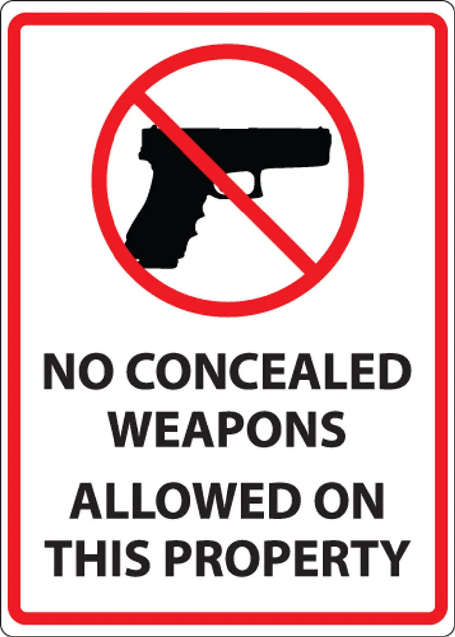 ZING Concealed Carry Sign, No Concealed Weapons Allowed