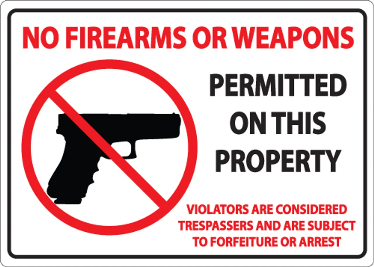 ZING Concealed Carry Sign, No Firearms or Weapons