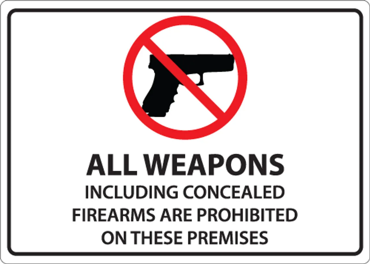 ZING Safety Sign, All Weapons Prohibited on Premises