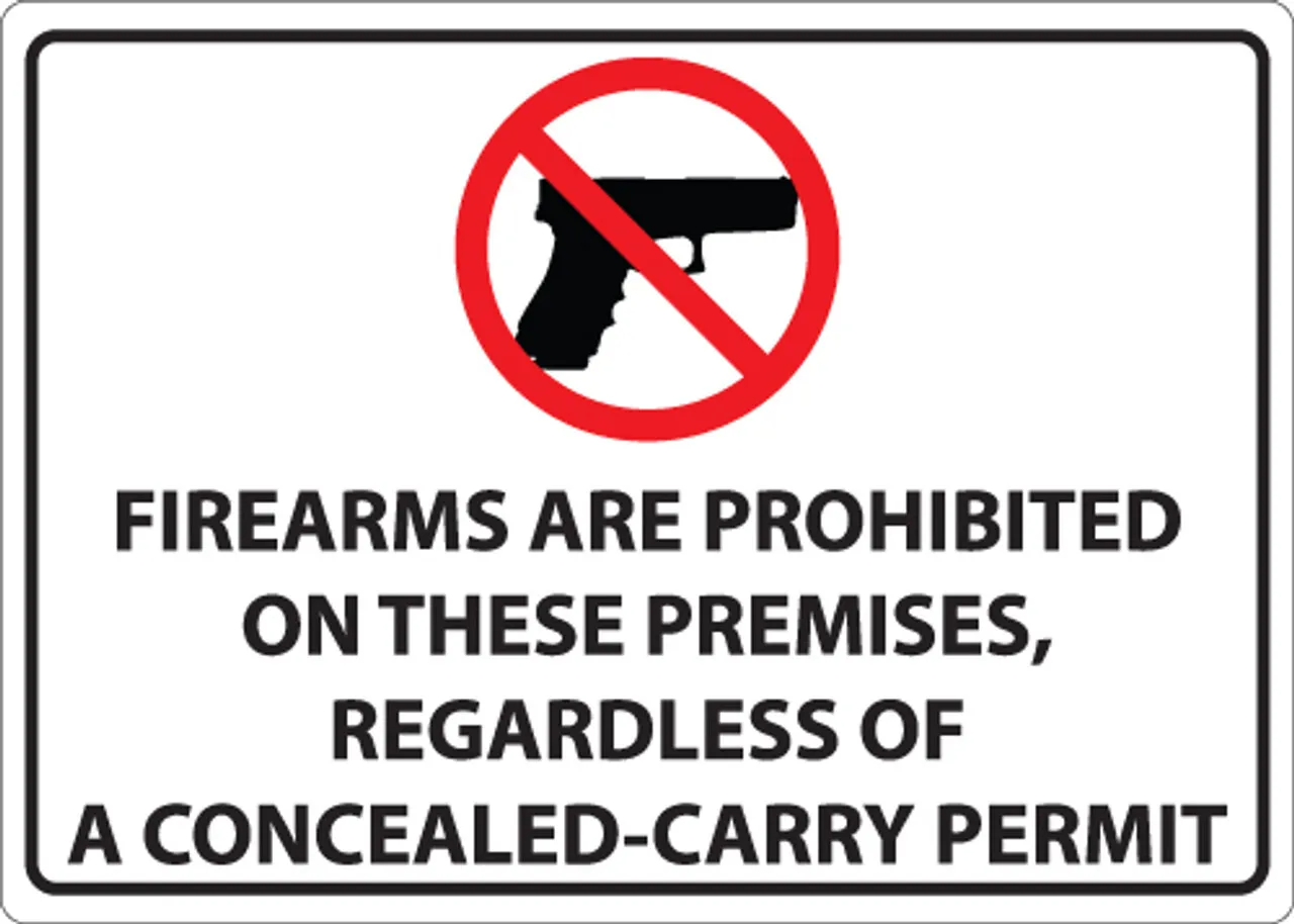 ZING Concealed Carry Sign, Firearms Prohibited