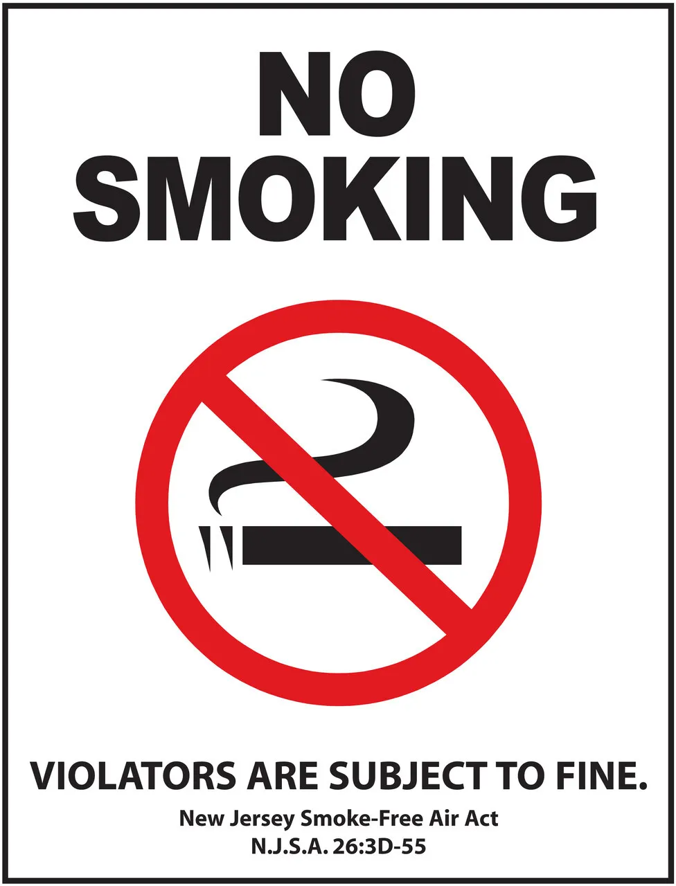 ZING No Smoking Window Decal, New Jersey