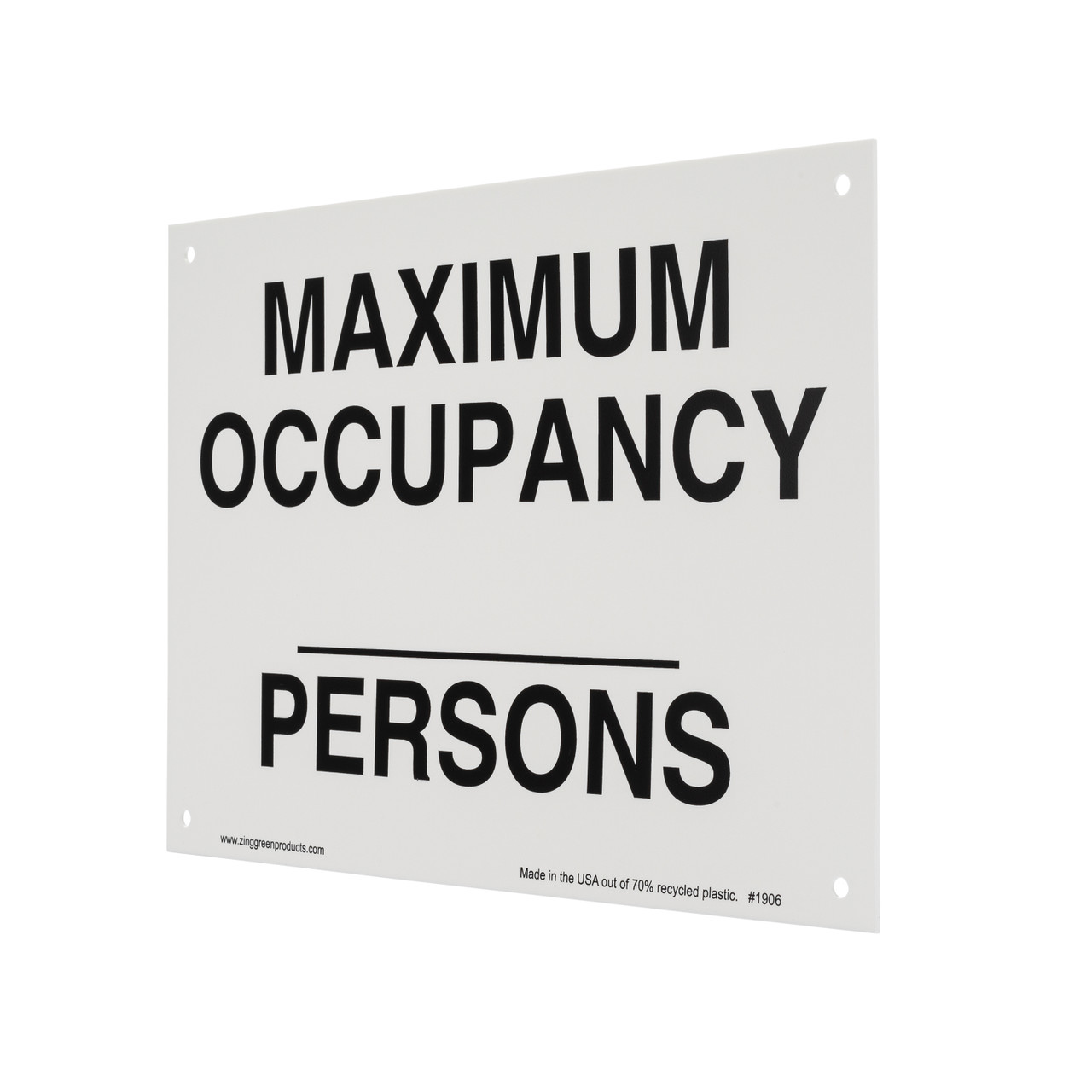 ZING Eco Safety Sign, Maximum Occupancy Persons
