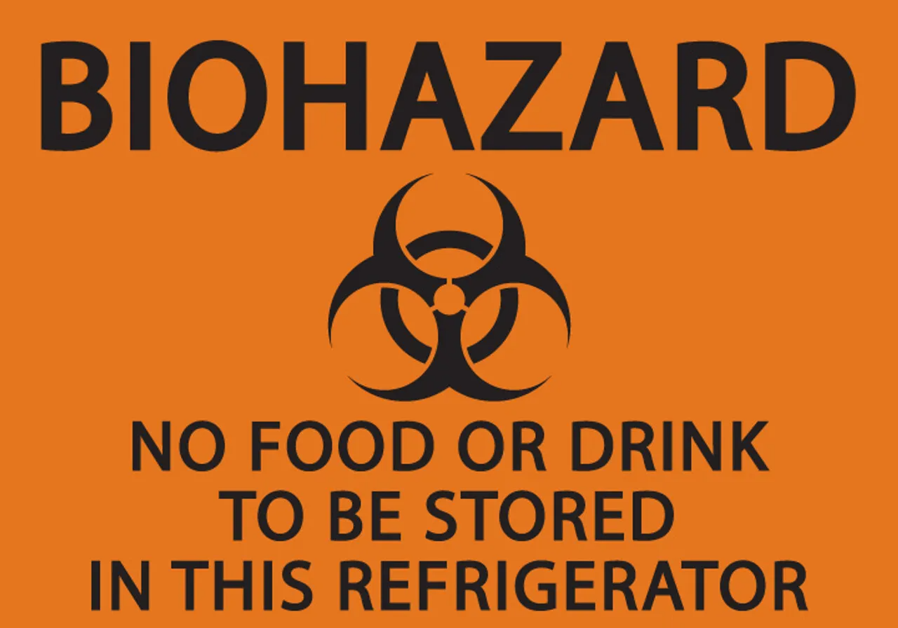 ZING 191 Eco Safety Sign, Biohazard No Food or Drink in Refrigerator