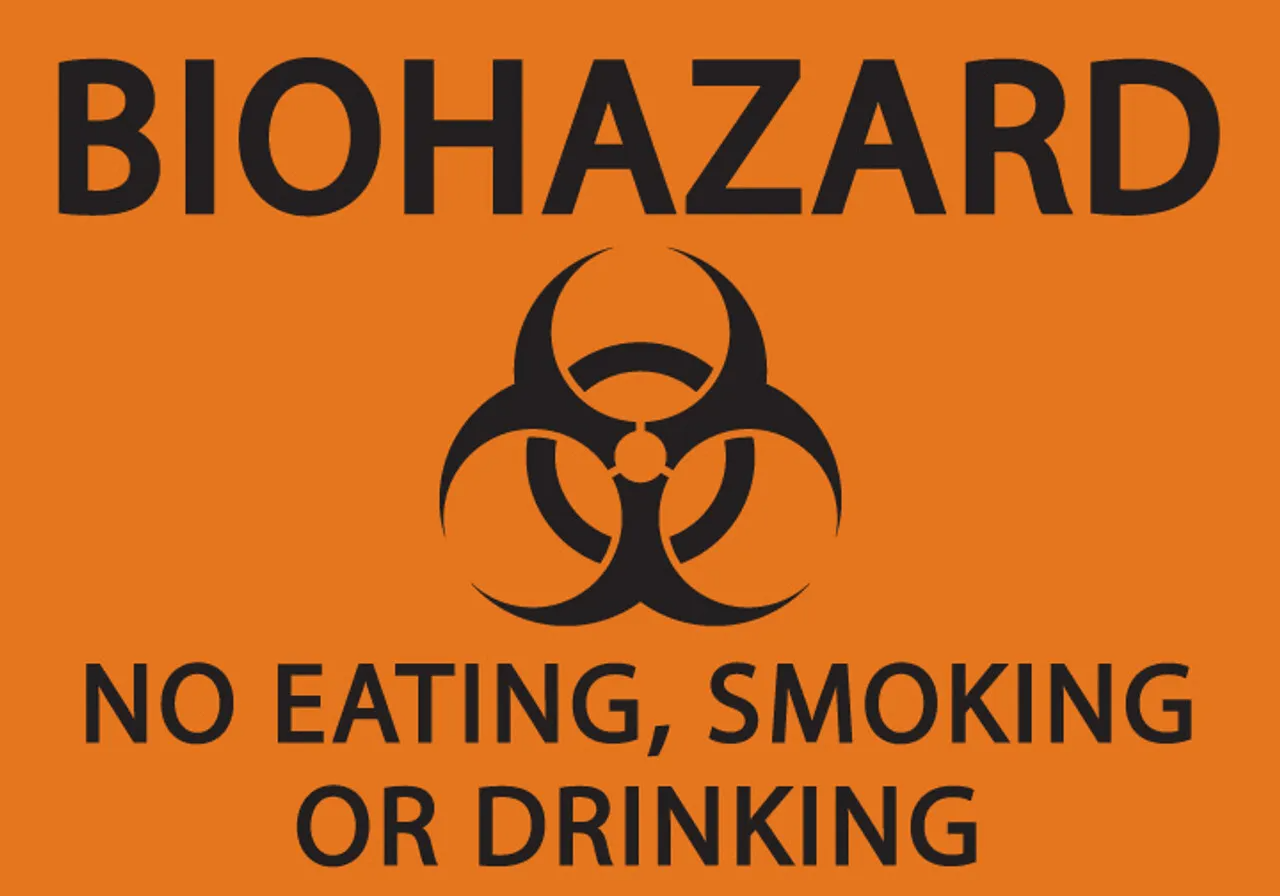 ZING Safety Sign, BioHazard No Eating, Smoking or Drinking, 7Hx10W
