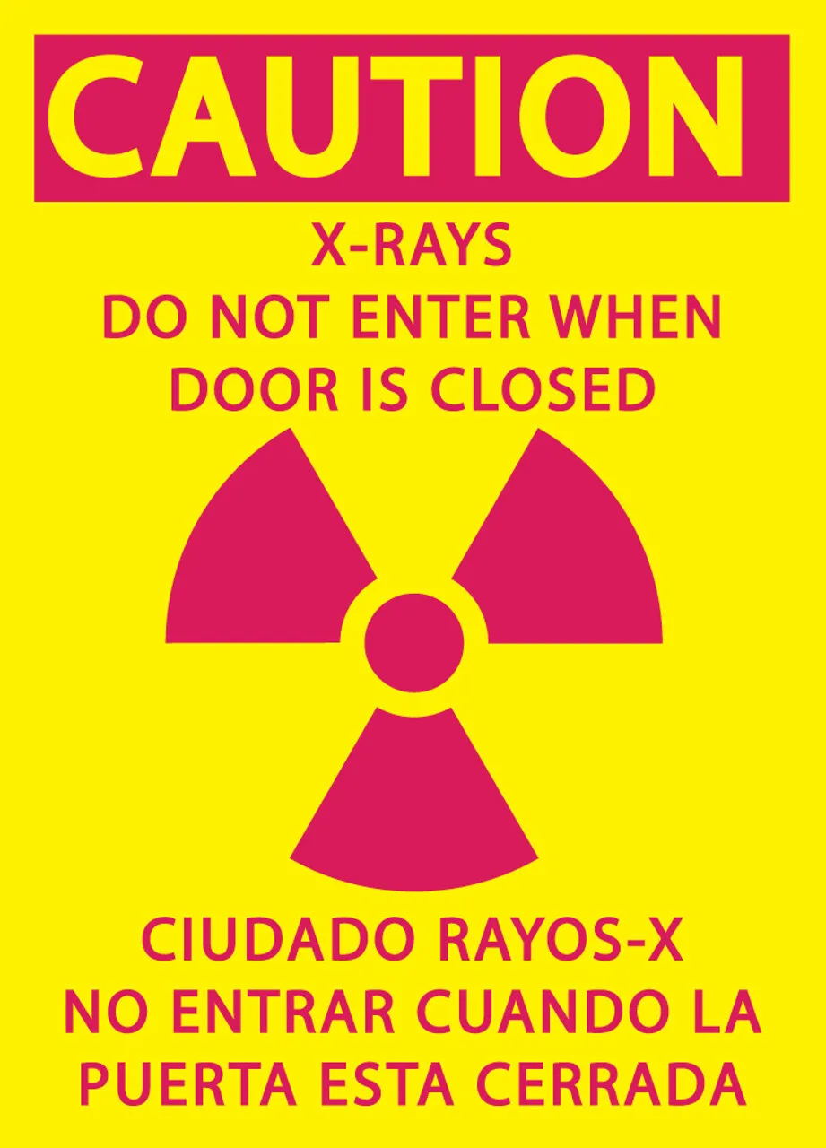 ZING Eco Safety Sign, Caution X-Ray Area, English/Spanish, 10Hx7W