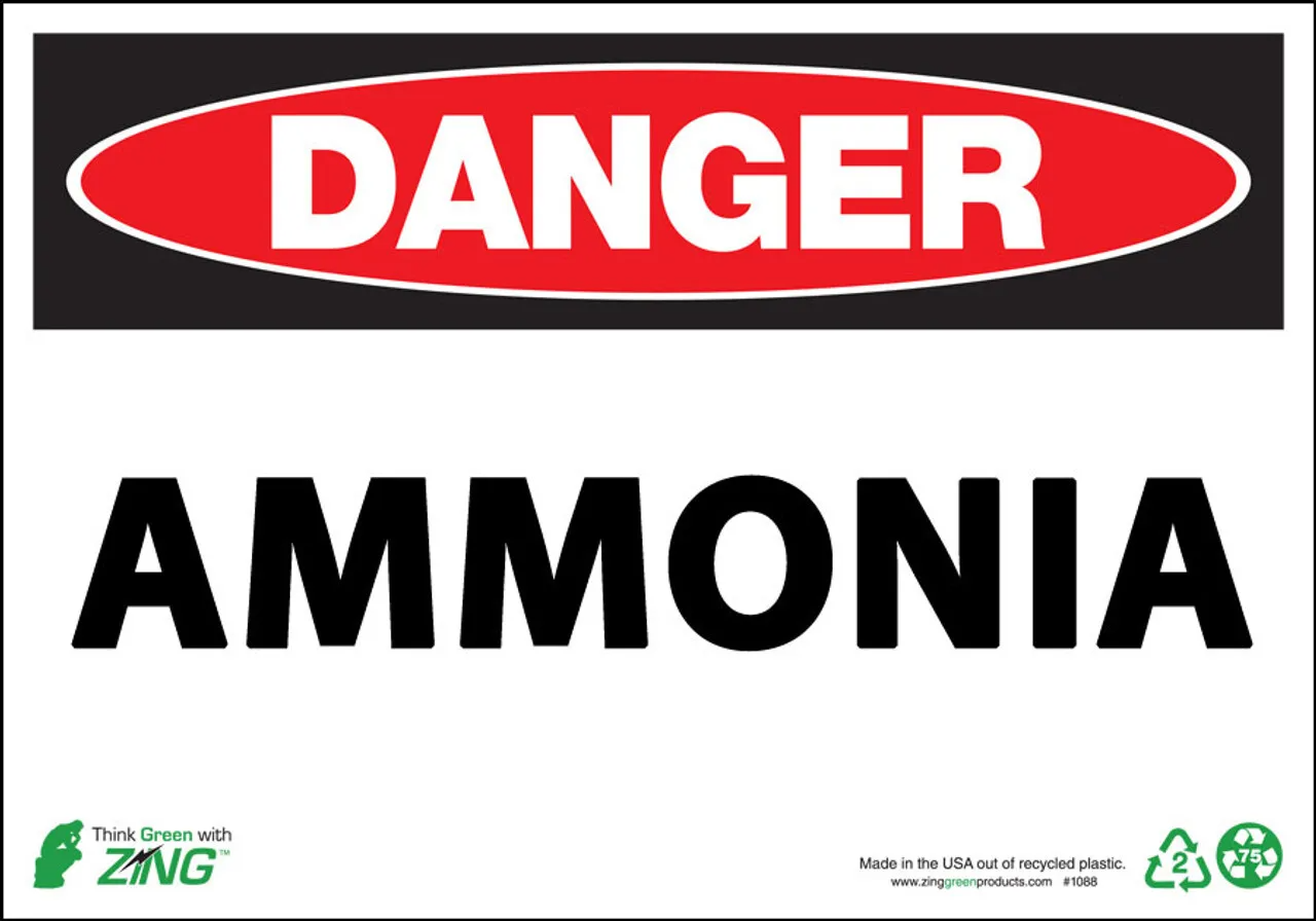 ZING Eco Safety Sign, DANGER, Ammonia