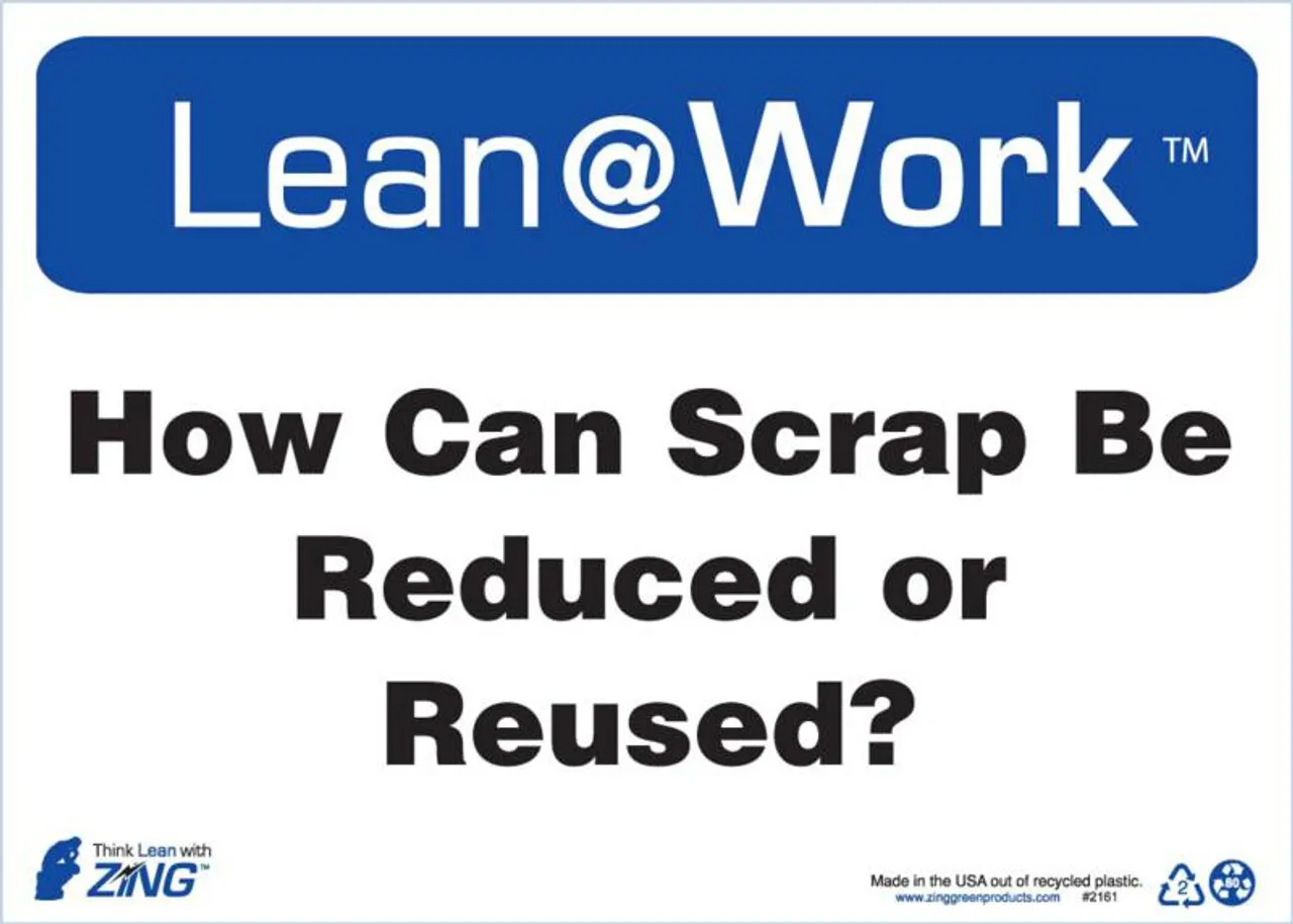 ZING 2161 Lean at Work Sign, How Can Scrap Be Reduced, 10Hx14W, Recycled Plastic