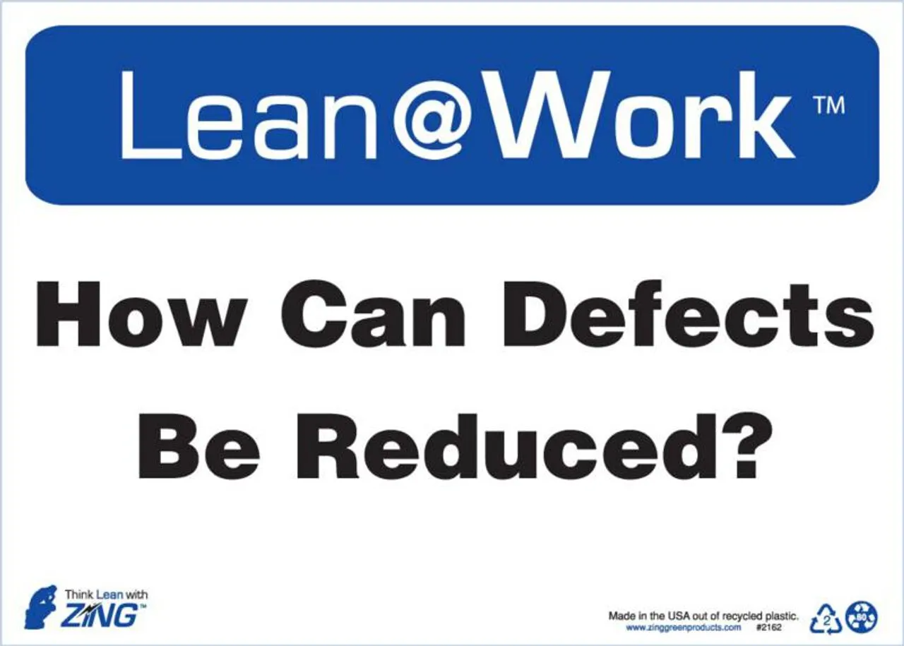 ZING 2162 Lean at Work Sign, Can Defects Be Reduced, 10Hx14W, Recycled Plastic