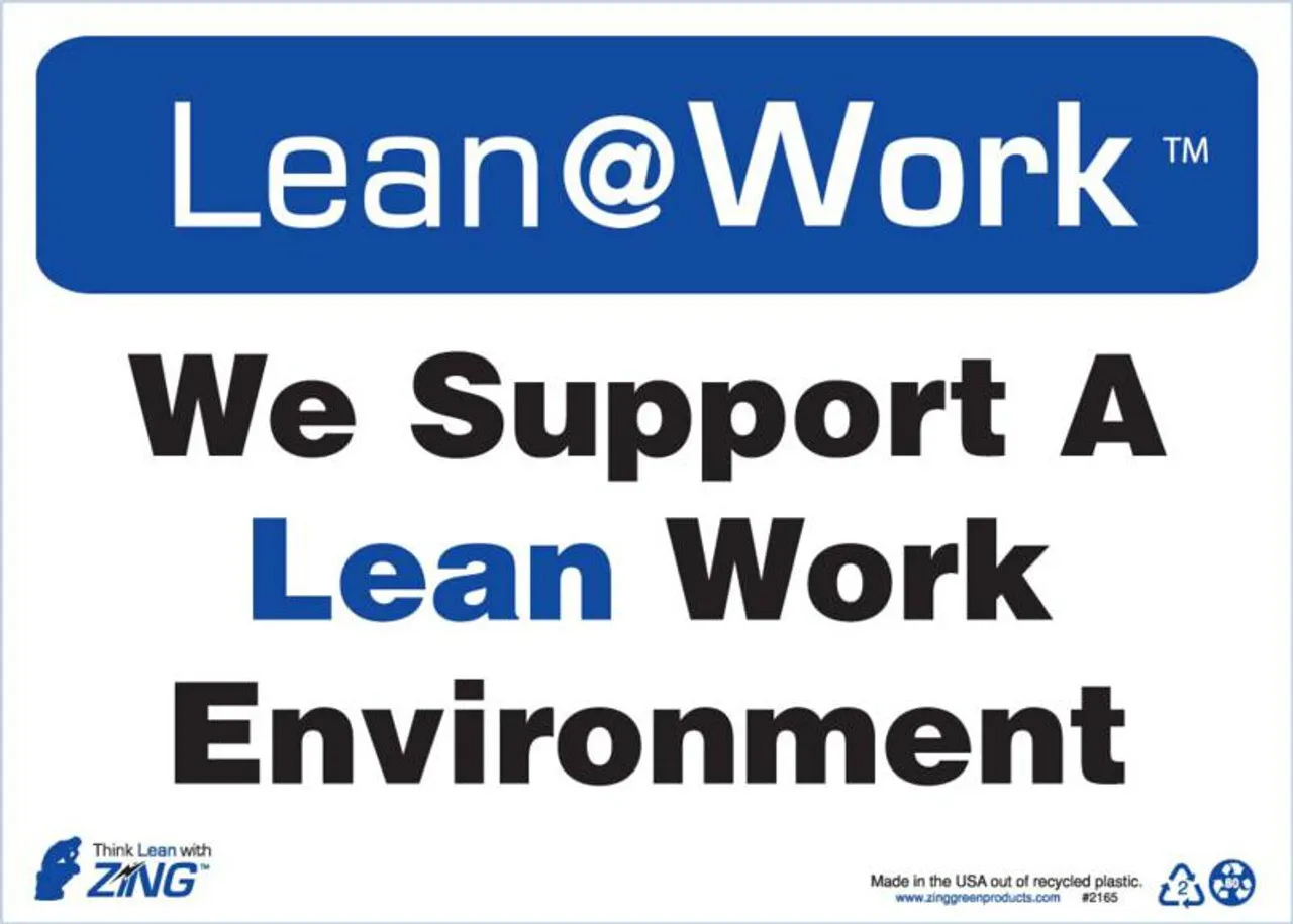 ZING 2165 Lean at Work Sign, Lean Work Environment, 10Hx14W, Recycled Plastic