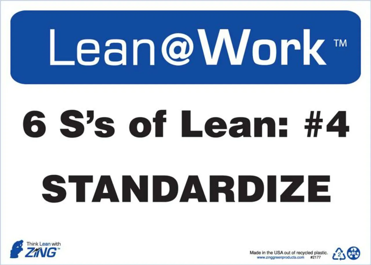 ZING 2177 Lean at Work Sign, Six Ss Lean Standardize, 10Hx14W, Recycled Plastic