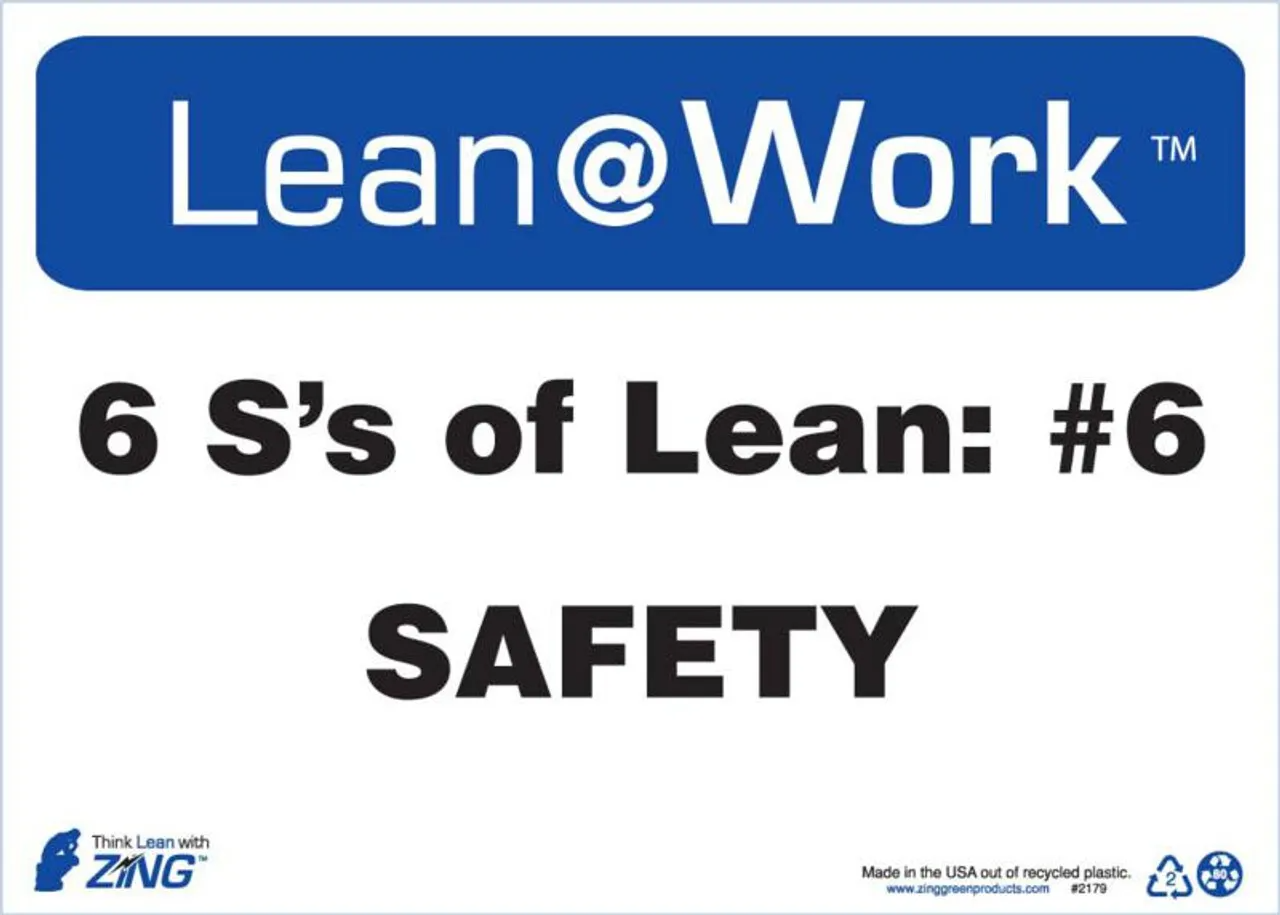 ZING 2179 Lean at Work Sign, Six Ss Lean Safety, 10Hx14W, Recycled Plastic
