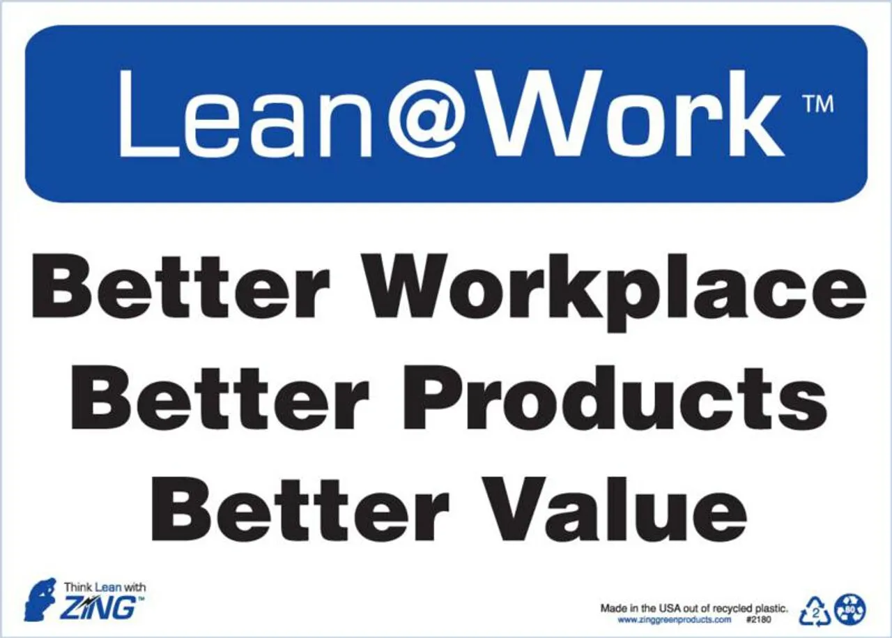 ZING 2180 Lean at Work Sign, Better Workplace, 10Hx14W, Recycled Plastic