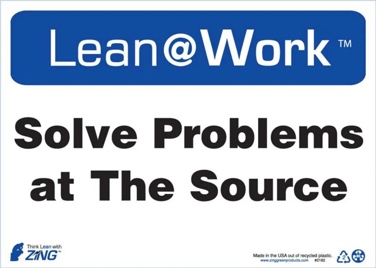 ZING 2182 Lean at Work Sign, Solve Problems At Source, 10Hx14W, Recycled Plastic