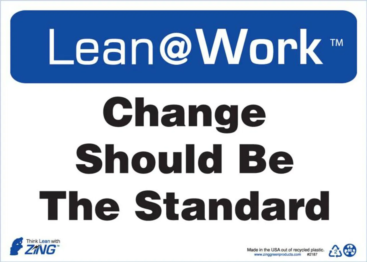 ZING 2187 Lean at Work Sign, Change Should Be The Standard, 10Hx14W, Recycled Plastic