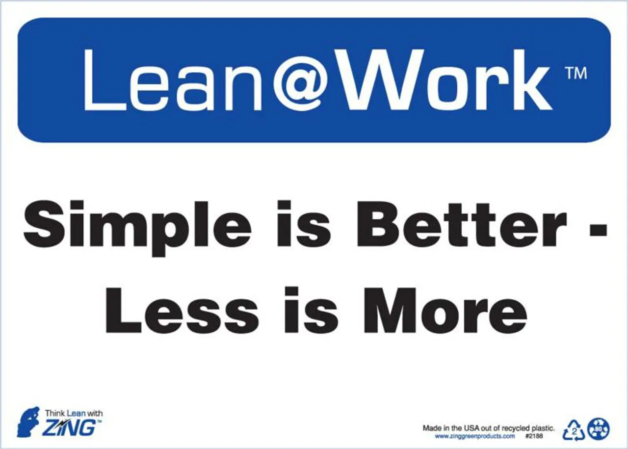 ZING 2188 Lean at Work Sign, Simple Is Better, 10Hx14W, Recycled Plastic
