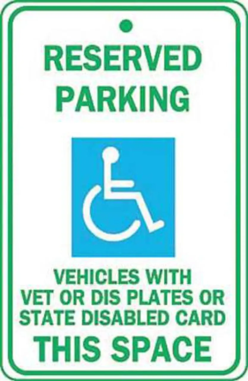 ZING Parking Sign Reserved Parking, Veteran, Disabled Plates, or State Disabled Card with Handicapped Graphic