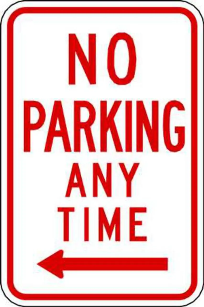 ZING Eco Parking Sign, No Parking Anytime, Left Arrow, 18Hx12W, Available in Different Materials