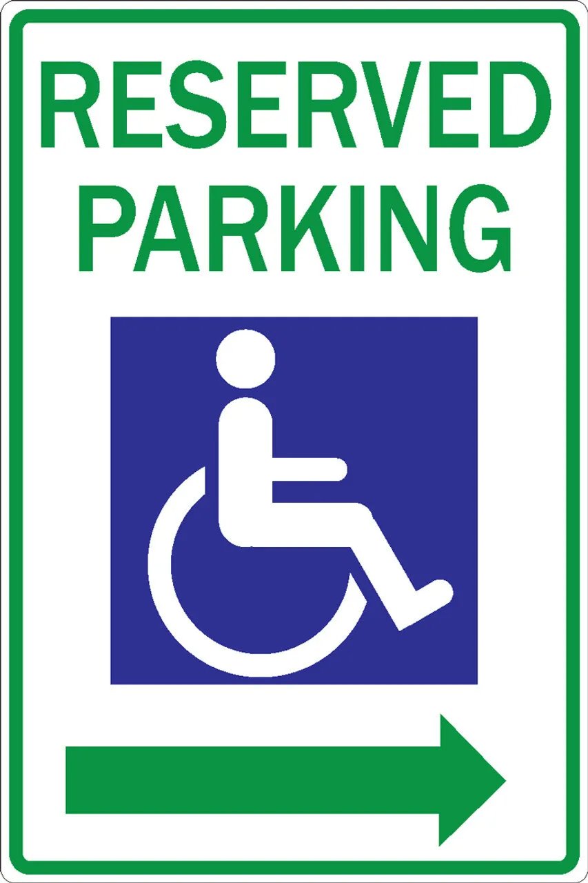 ZING Eco Parking Sign, Reserved Parking, Handicapped, RIGHT Arrow