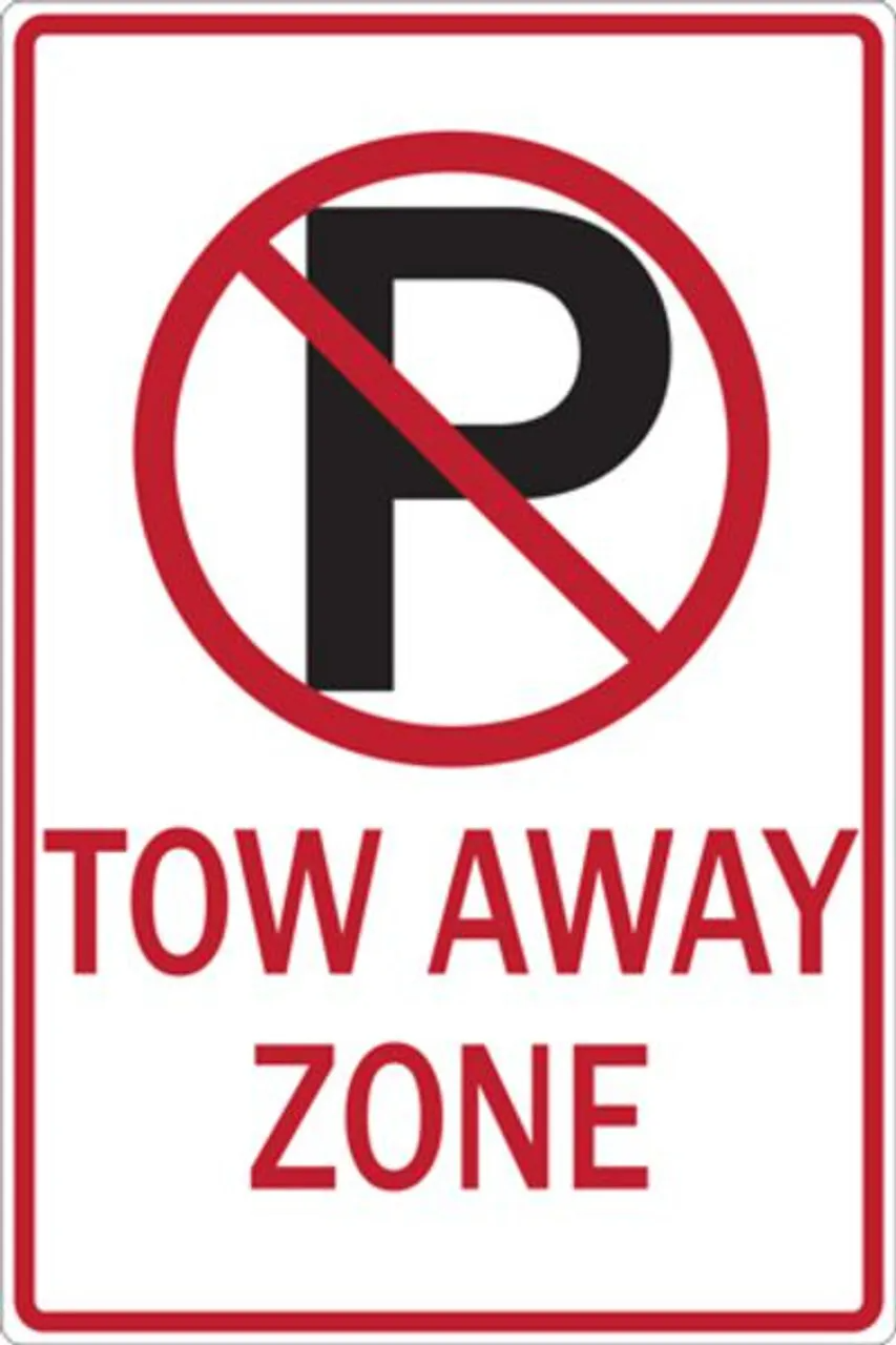ZING Eco Parking Sign, Tow Away Zone No Parking, 18Hx12W