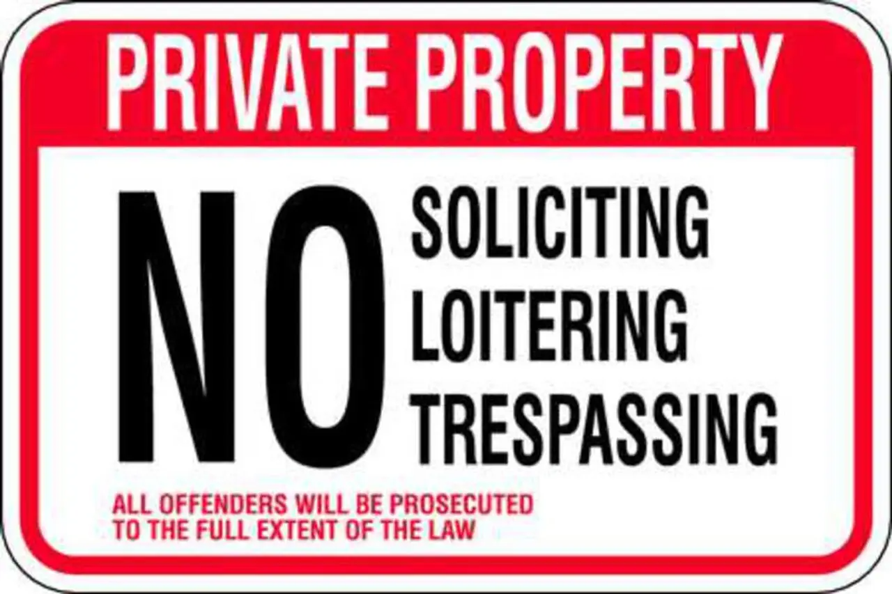 ZING Parking Sign, Private Property No Soliciting, Loitering, or Trespassing, 12H"x18"