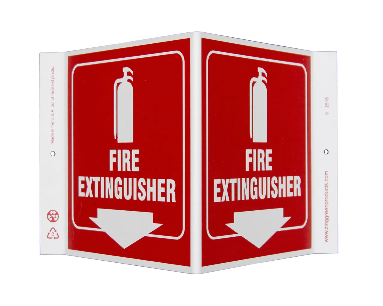 ZING Projecting V Sign, Fire Extinguisher, 7Hx12Wx5D