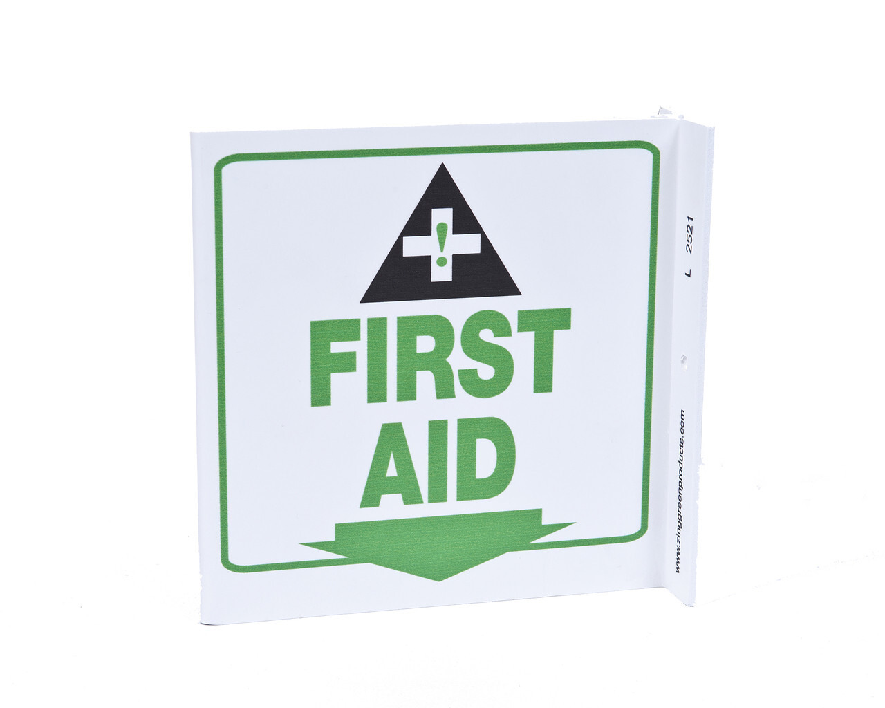 ZING 2521 Eco Safety L Sign, First Aid, 7Hx2.5Wx7D, Recycled Plastic