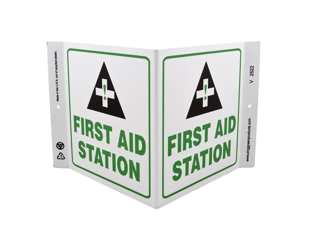 ZING 2522 Eco Safety V Sign, First Aid Station, 7Hx12Wx5D, Recycled Plastic
