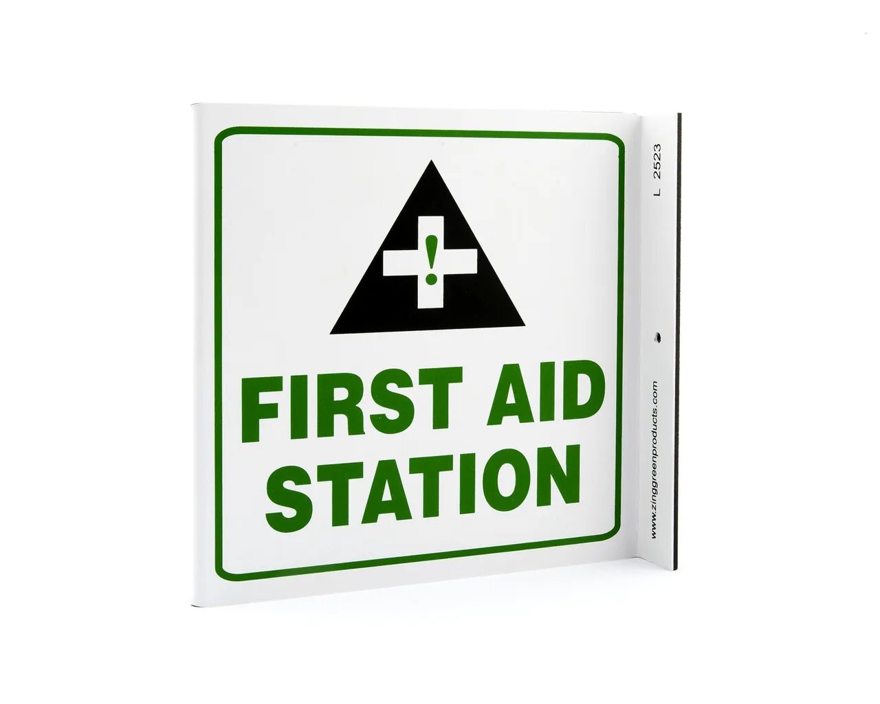 ZING 2523 Eco Safety L Sign, First Aid Station, 7Hx2.5Wx7D, Recycled Plastic