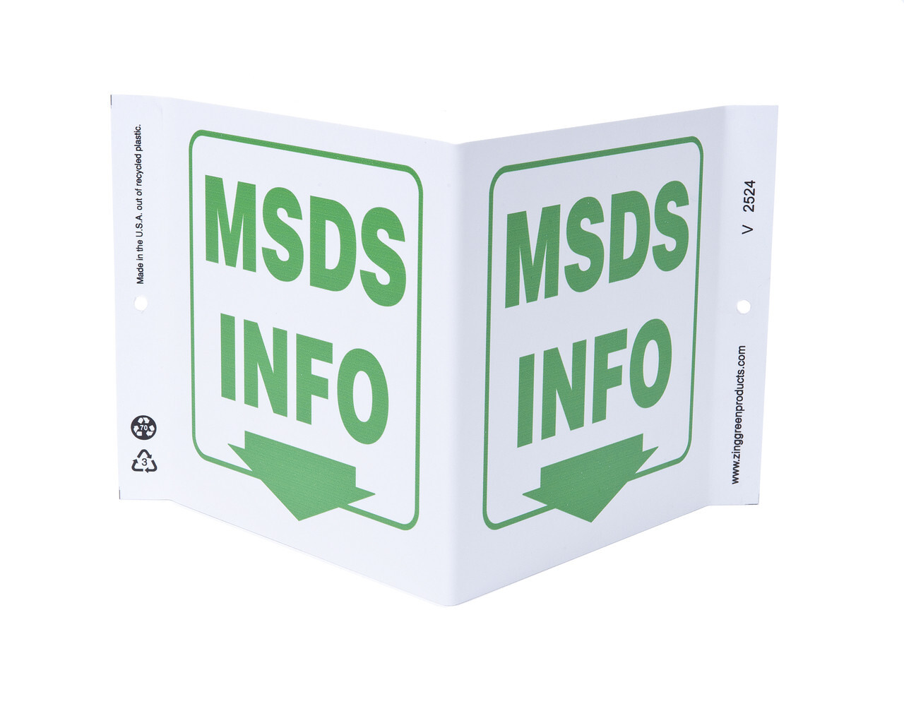 ZING 2524 Eco Safety V Sign, MSDS Info., 7Hx12Wx5D, Recycled Plastic