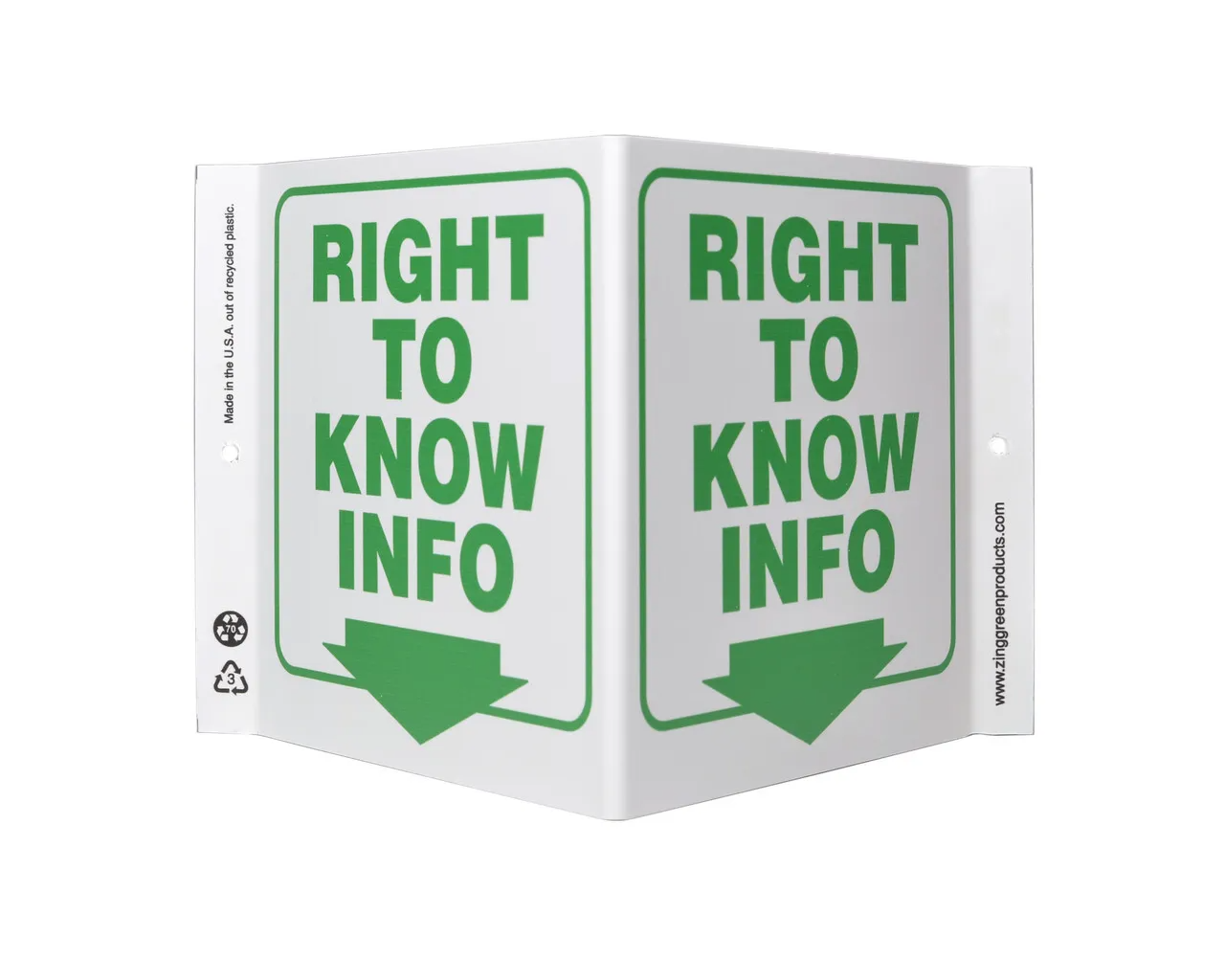 ZING 2526 Eco Safety V Sign, Right To Know Info., 7Hx12Wx5D, Recycled Plastic