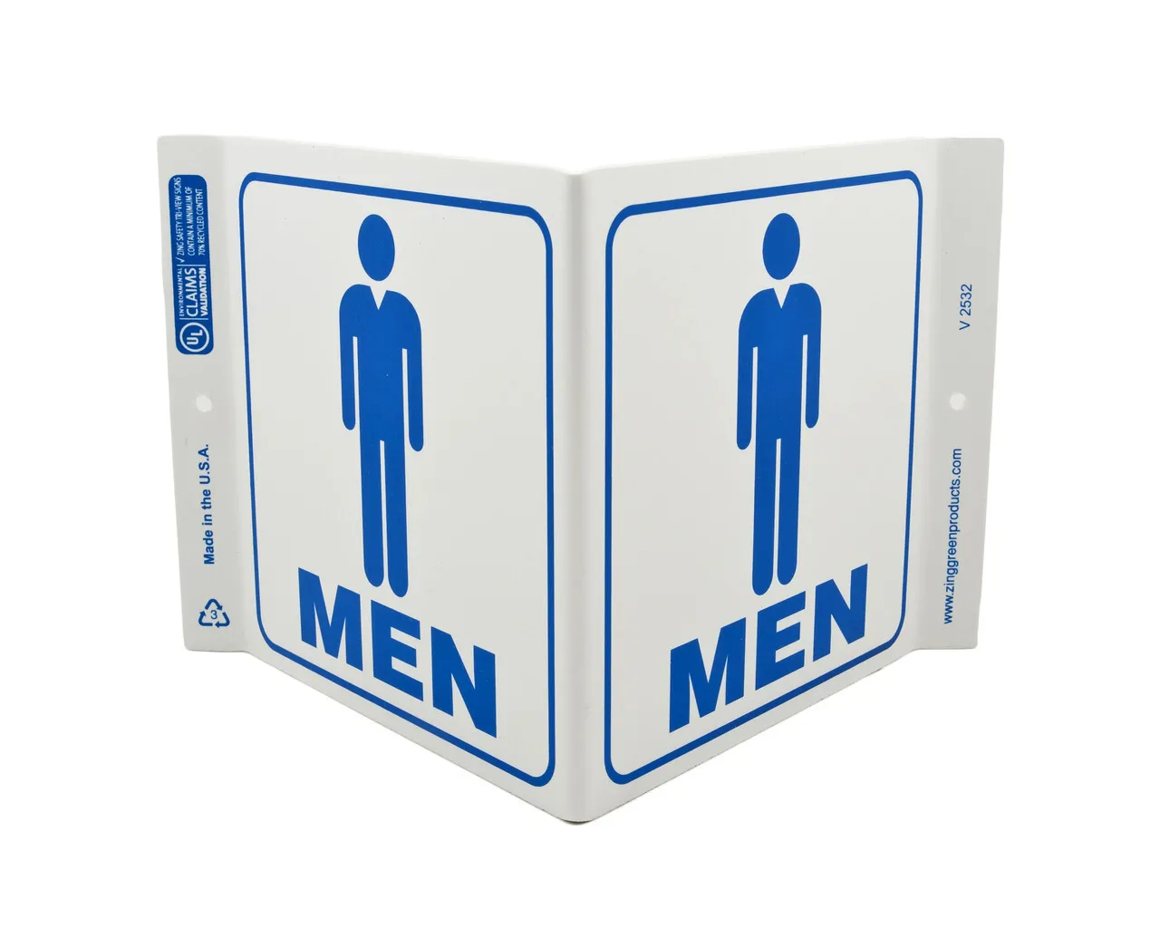 ZING 2532 Eco Public Facility V Sign, Restroom Men, 7Hx12Wx5D, Recycled Plastic