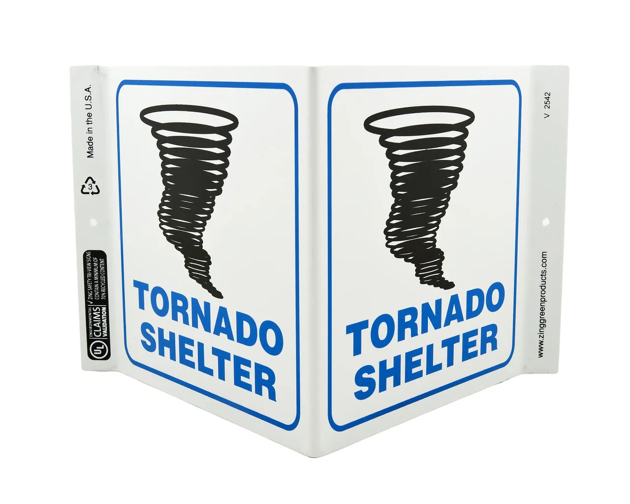 ZING 2542 Eco Safety V Sign, Tornado Shelter, 7Hx12Wx5D, Recycled Plastic