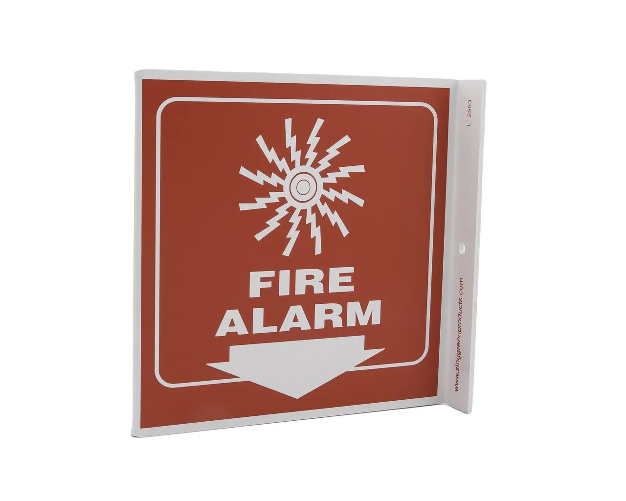 ZING 2553 Eco Safety L Sign, Fire Alarm, 7Hx2.5Wx7D, Recycled Plastic