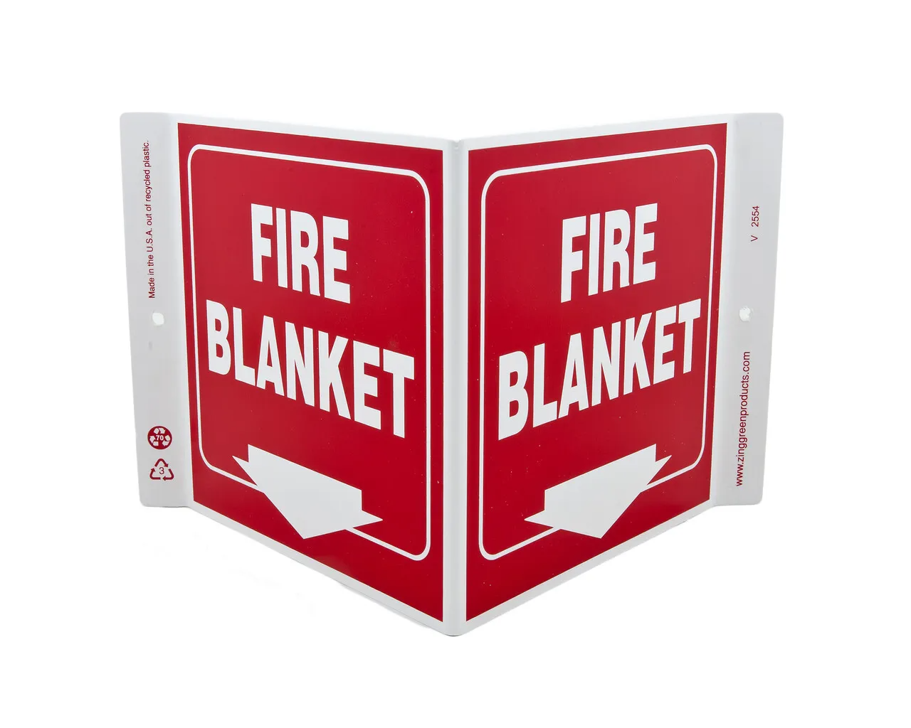 ZING 2554 Eco Safety V Sign, Fire Blanket, 7Hx12Wx5D, Recycled Plastic